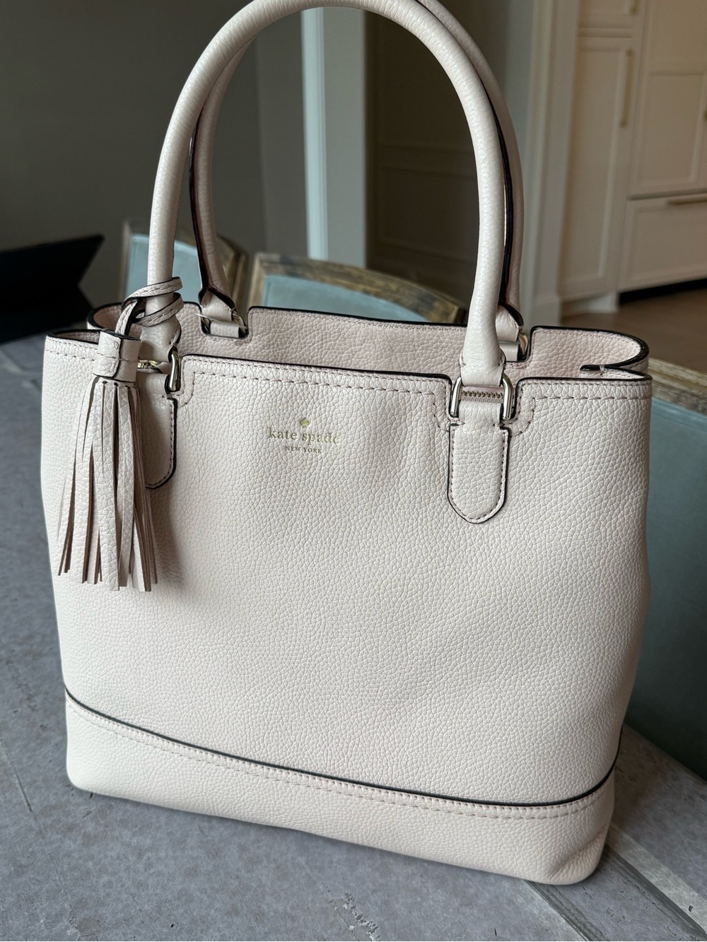 kate spade Pale Pink Pebbled Leather Tote with Tassel